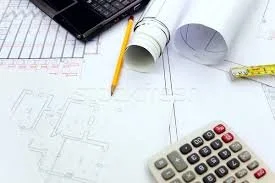 Civil construction estimating - blueprints, calculator, and project plans