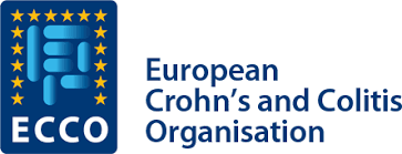 European Crohn's and Colitis Organisation logo with a blue thumbs-up icon surrounded by yellow stars
