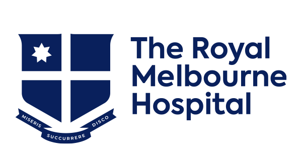 The logo of The Royal Melbourne Hospital featuring a shield with a star and cross, and the hospital's name written to the right.