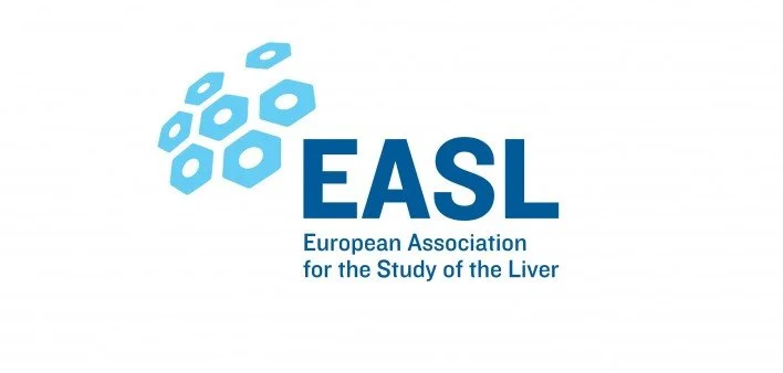 Logo of the European Association for the Study of the Liver (EASL) with blue hexagonal shapes and the organization name.