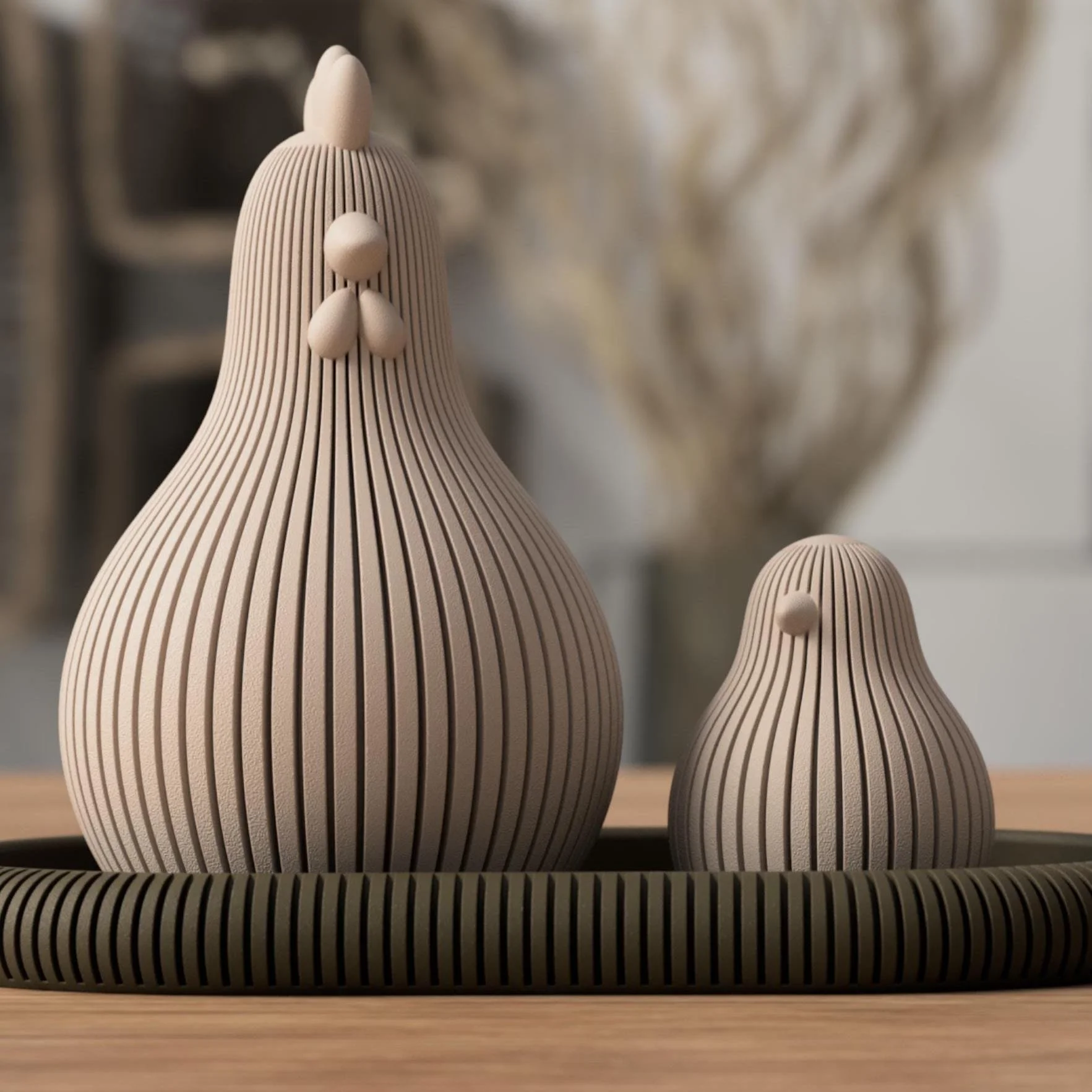 Osterhuhn Set mit Küken und Dekotablett