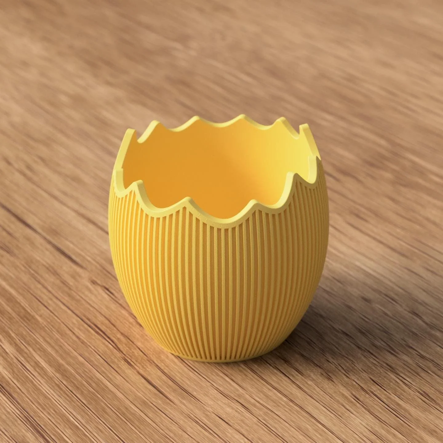 Gelbe Osterschale ohne Ohren in aufgebrochener Eierschalenform, kompakt und dekorativ für Ostertisch, Regal oder Sideboard.