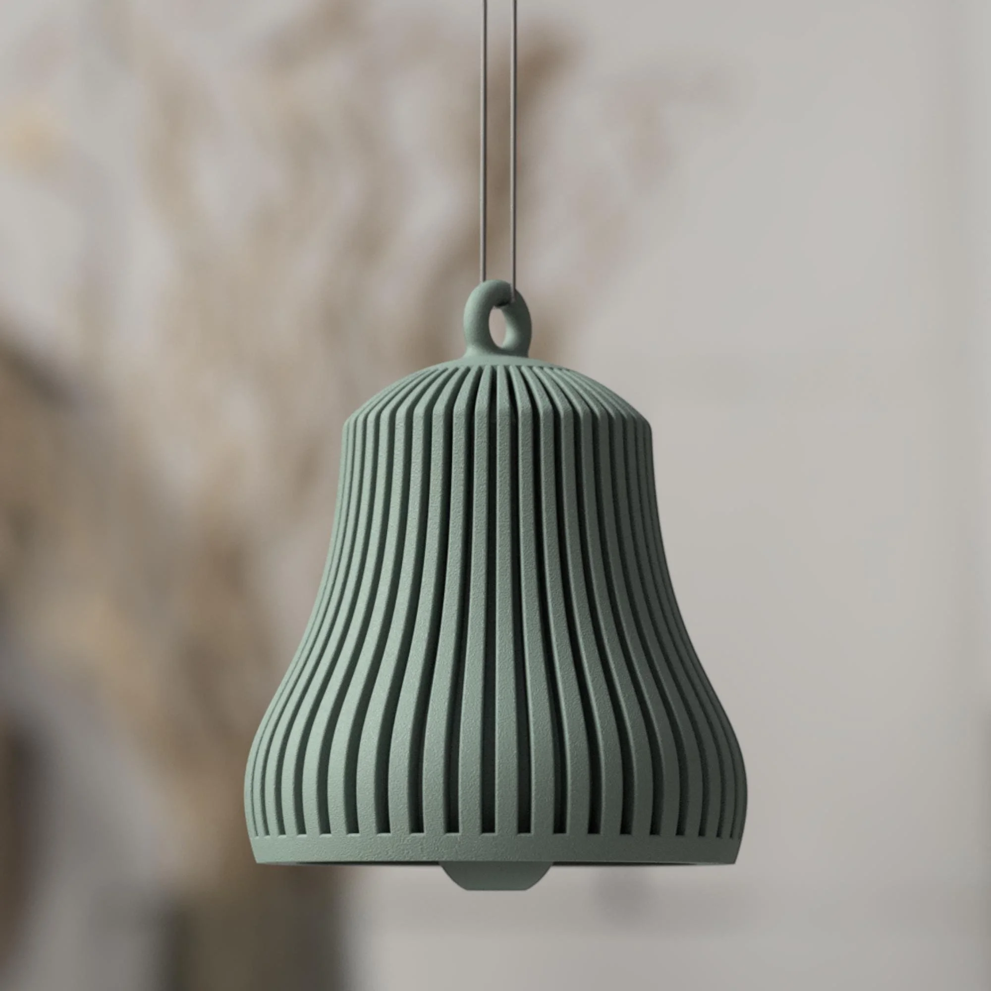 Grüne Weihnachtsglocke mit feiner Struktur und ruhiger Formgebung, passend für natürliche Farbkonzepte und schlichte Arrangements