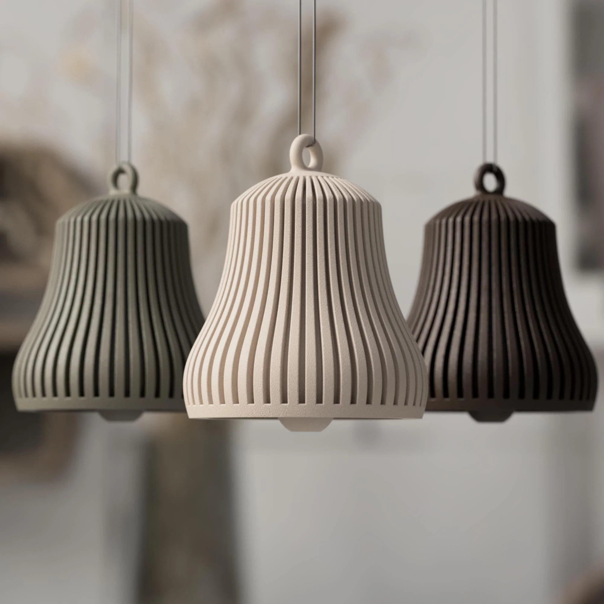 Dreier-Set in neutralen Farbtönen Grau, Beige und Schwarz, perfekt abgestimmt für ruhige und moderne Weihnachtsdekorationen