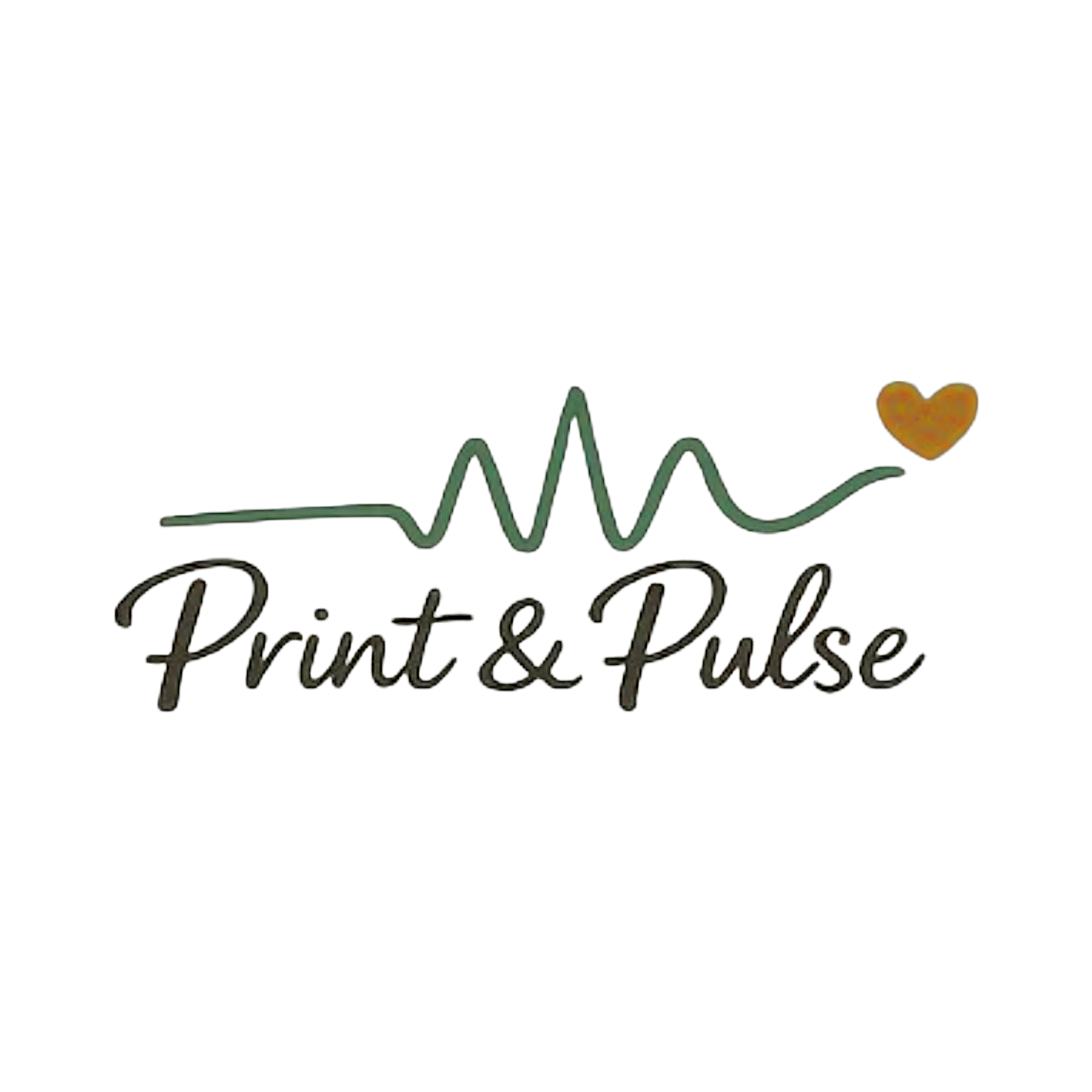 Print & Pulse Logo mit Herzfrequenzlinie und Herzsymbol für personalisierte Deko und Geschenkideen