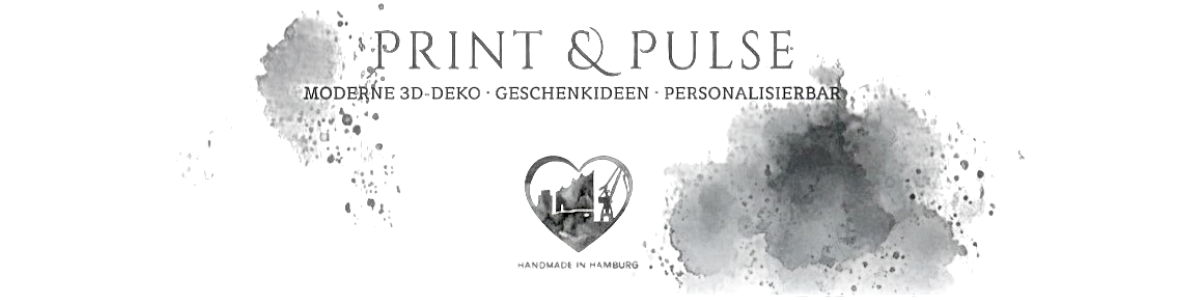 Digitale Illustration mit Titel 'Print & Police', Wasserfarbenhintergrund, Herzsymbol mit Polizei- und Rettungsdienst-Logo