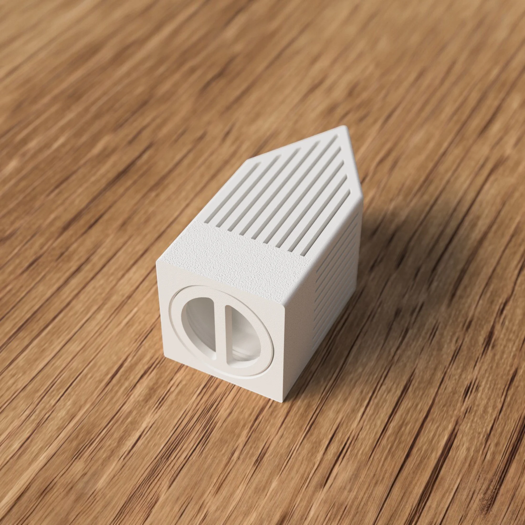 Unterseite des Japandi Teelichthauses in Weiß mit Schraubdeckel und Einsatzöffnung für ein LED-Teelicht als funktionales Detailbild.