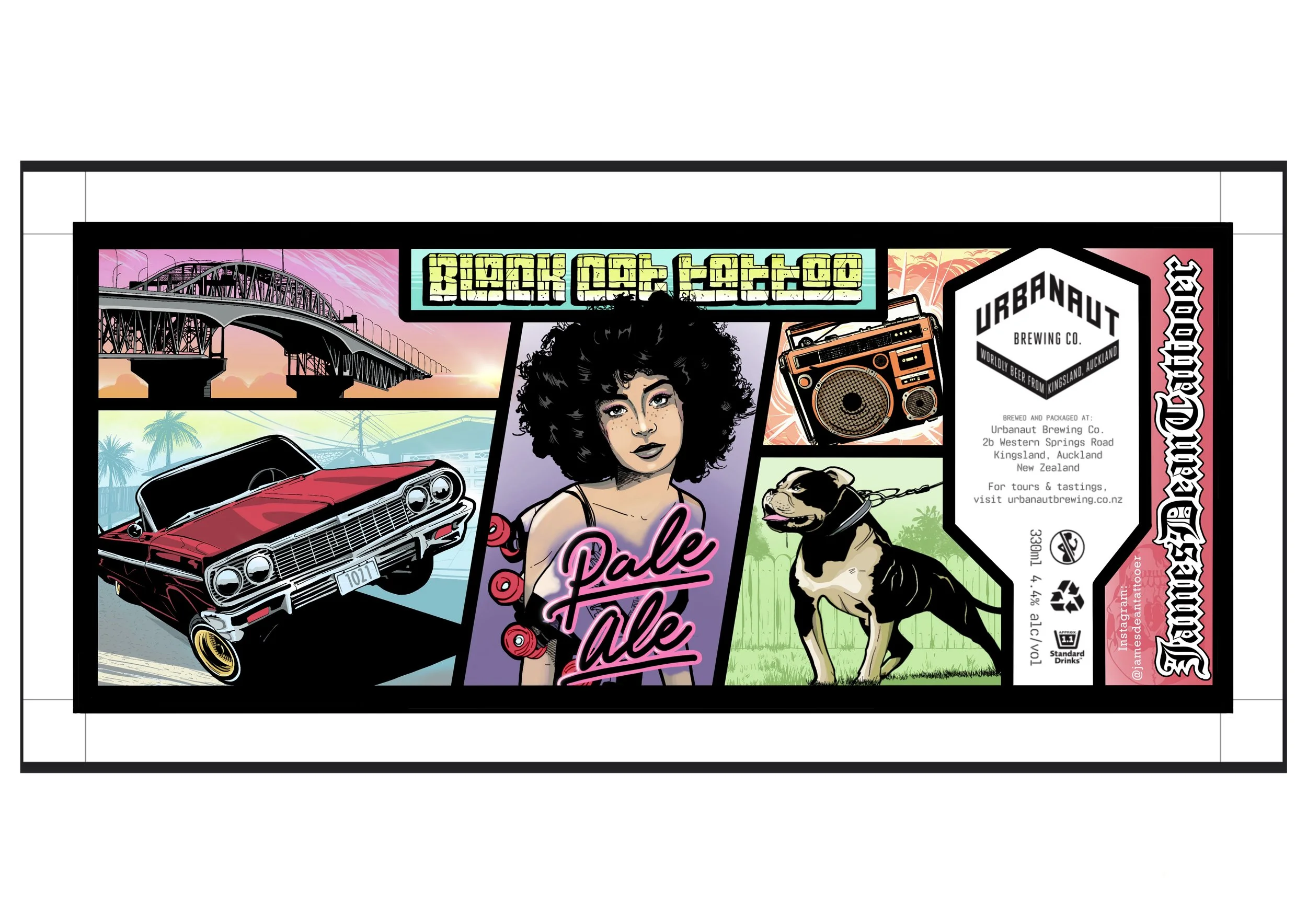 Illustrated beer can packaging featuring custom artwork, designed for product branding and commercial use