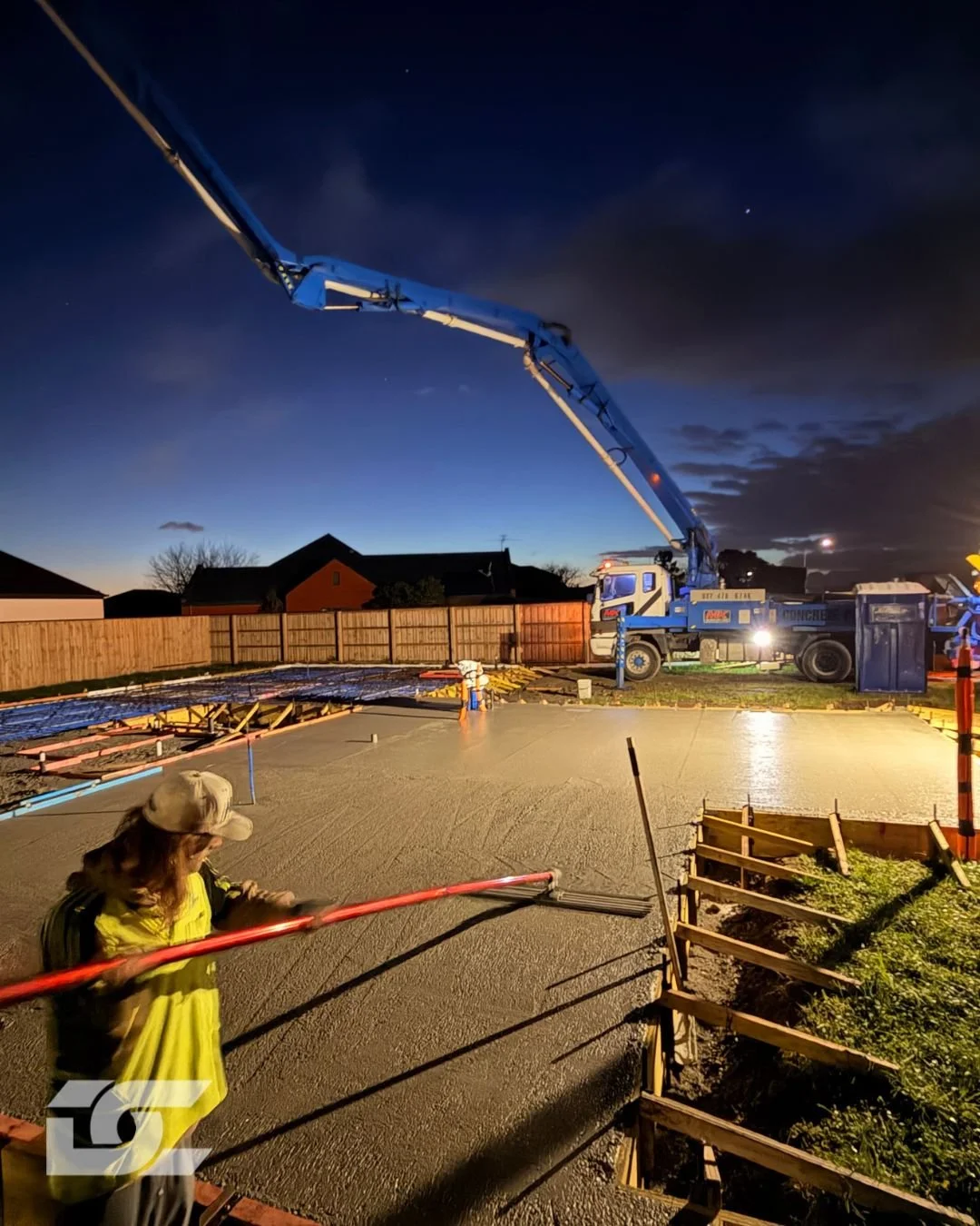 Pouring concrete foundations for Dunshea Construction residential home build in Prebbleton