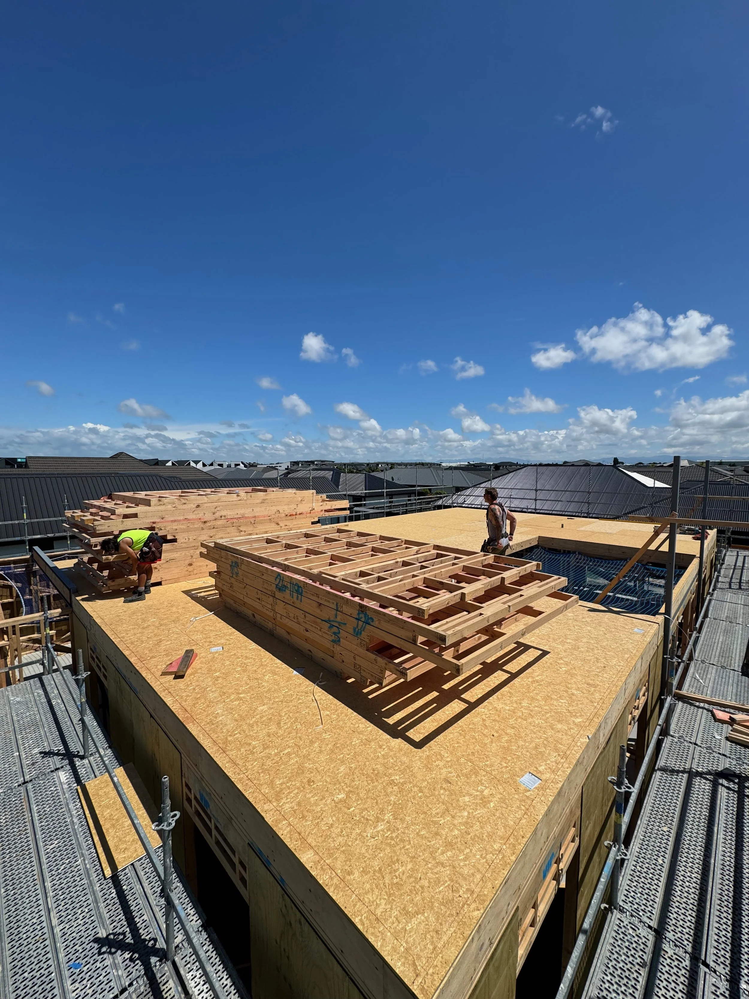 Rooftop framing for a new build home in Christchurch