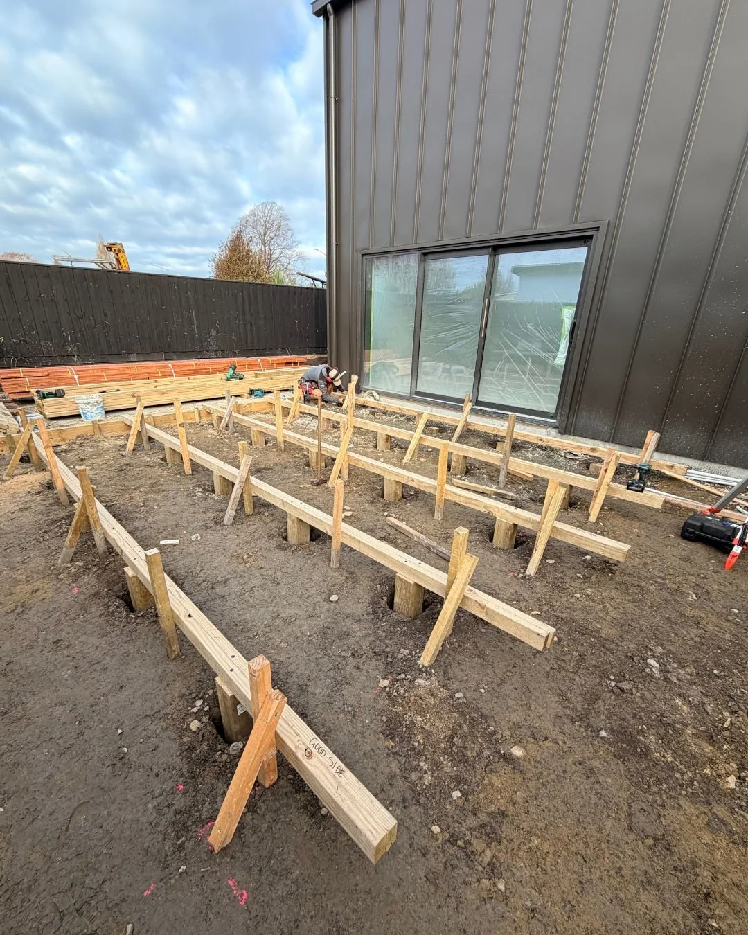 Framing for custom kwila decking for Christchurch home build