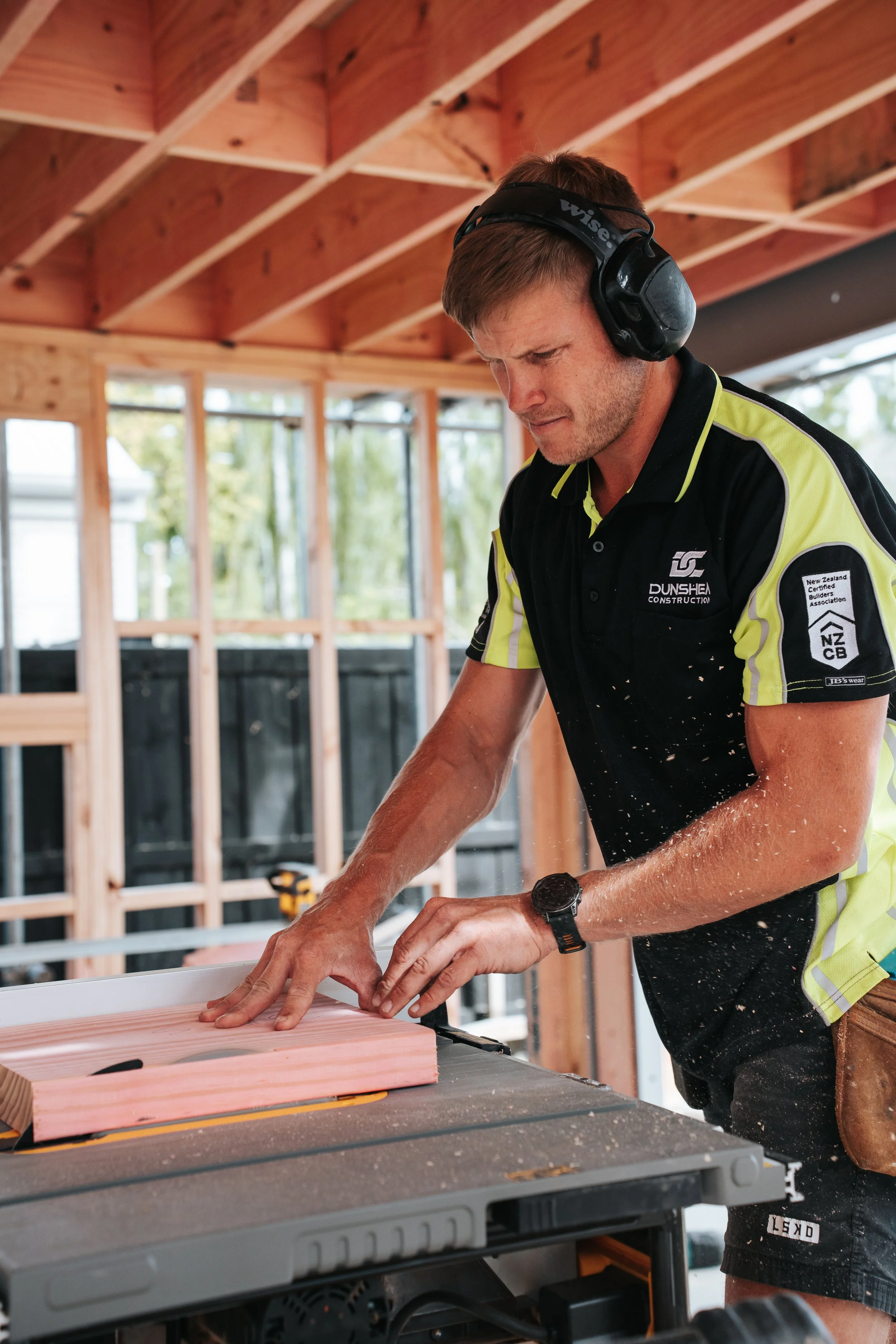 George Dunshea, owner of Dunshea Construction, onsite at a new home build in Christchurch.