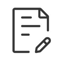 Icon of a document with a pen, representing writing or editing.
