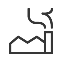 Icon of a factory with smoke coming out of its chimney.