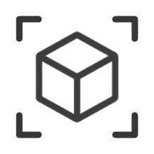 Empty black background with a gray cube icon in the center