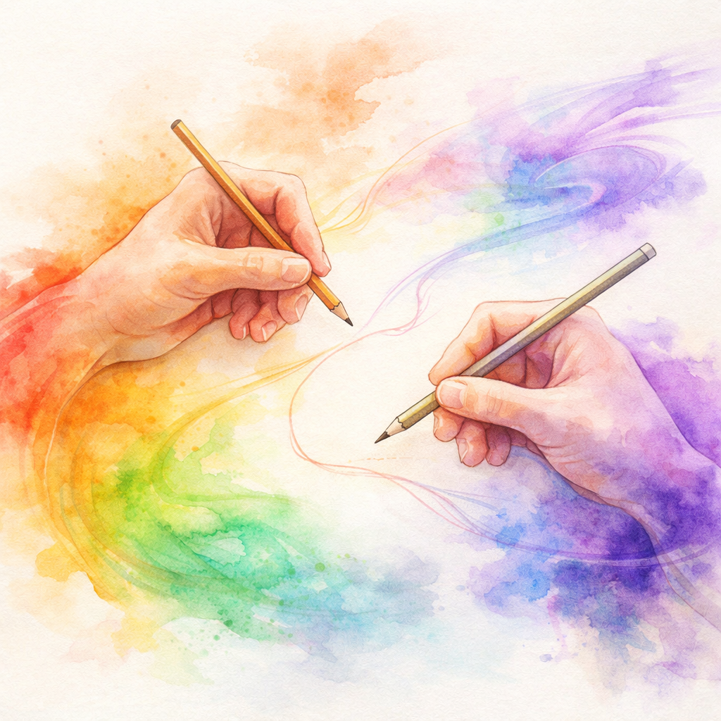 Expression des émotions et du ressenti dans une approche psycho-corporelle à Bruxelles, illustration artistique en aquarelle.