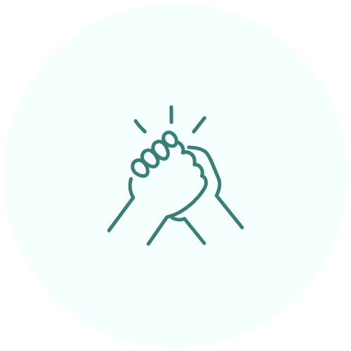 Two hands giving each other a high five. Line drawing.