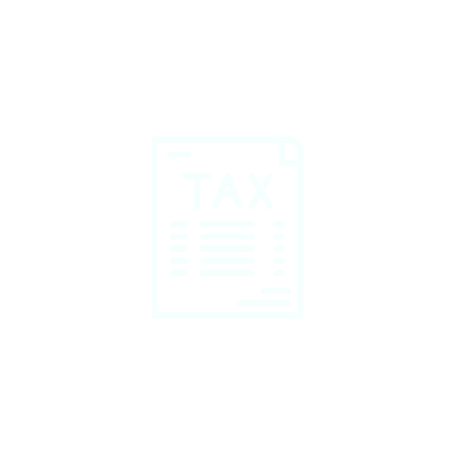 Icon of a tax document with the word 'TAX' and lines representing text, on a black background.
