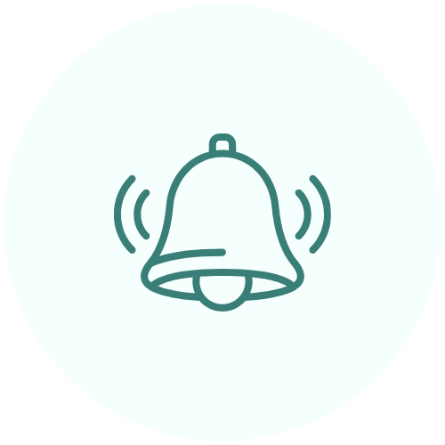 Line drawing of a ringing school bell.