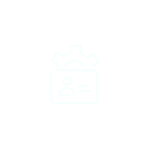 Icon of a gear and ID card on a black background.