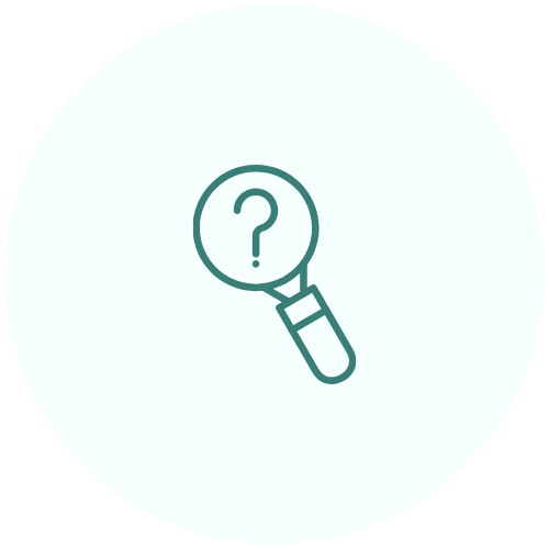 Icon of a magnifying glass with a question mark inside, representing search or inquiry.