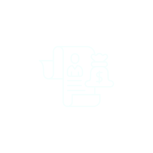 Line art illustration of a receipt, a coin and a money bag with a dollar sign.