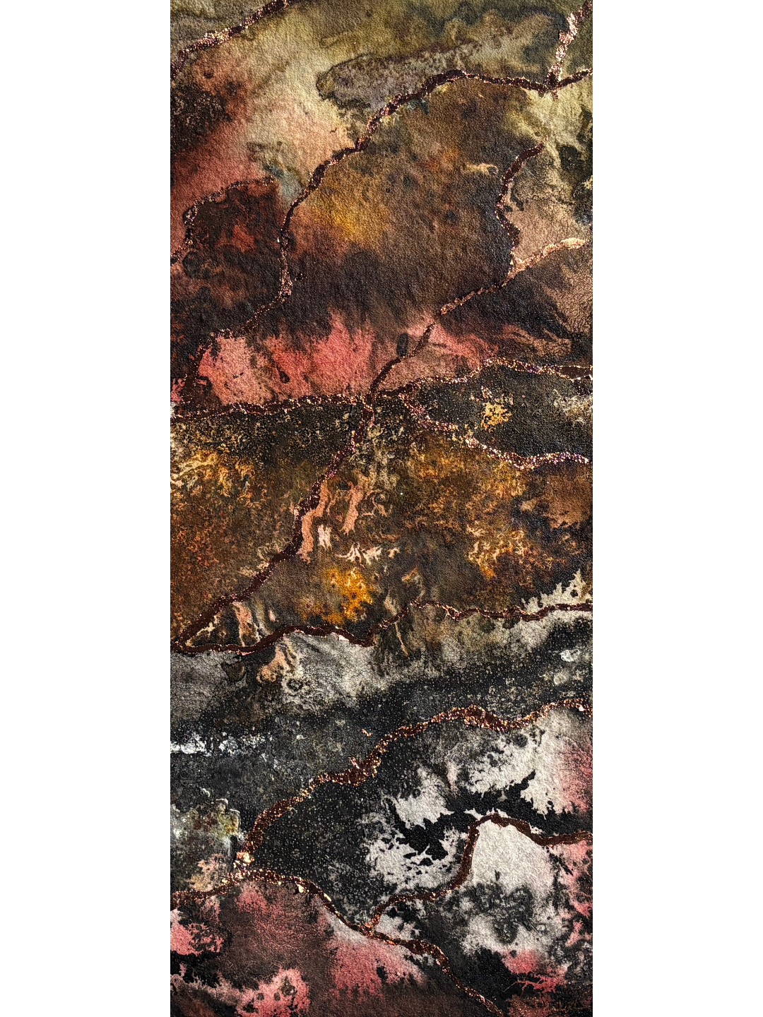 Emerging slightly warmer in tone than panel one, the earthy tones support more root like structures as they creep from left to right.