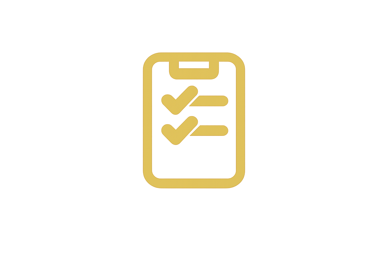 Gold outline of a smartphone with two checkmarks and checkboxes inside.