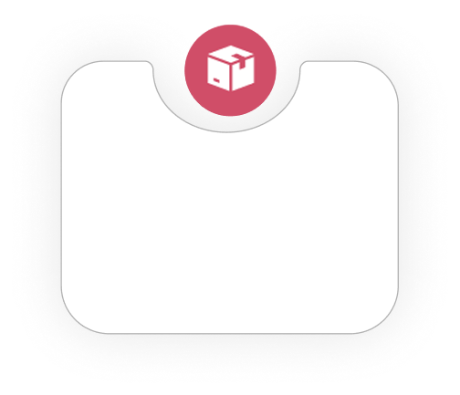 Empty white shopping bag with pink circle and white box icon at the top center