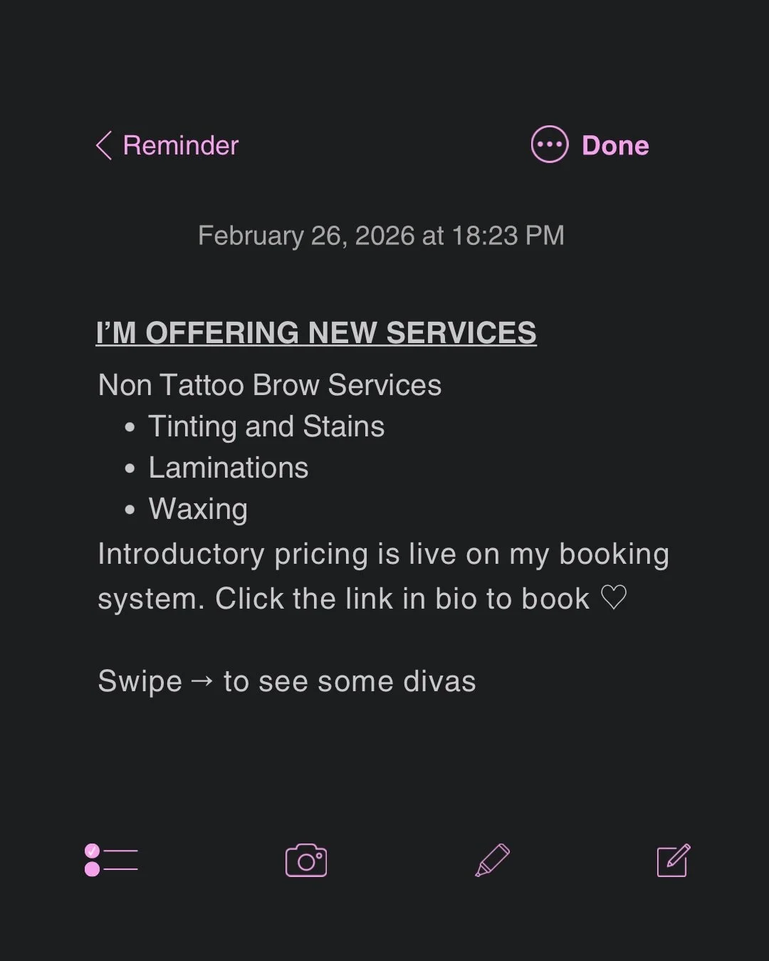 Hey divas, your local beauty b**ch got an upgrade xx
I&rsquo;m now offering non tattoo brow services with my cosmetic tattooing. 

These can be added onto any appointment (Minus brow tattooing for obvious reasons) and are now live to be booked! 
Ther