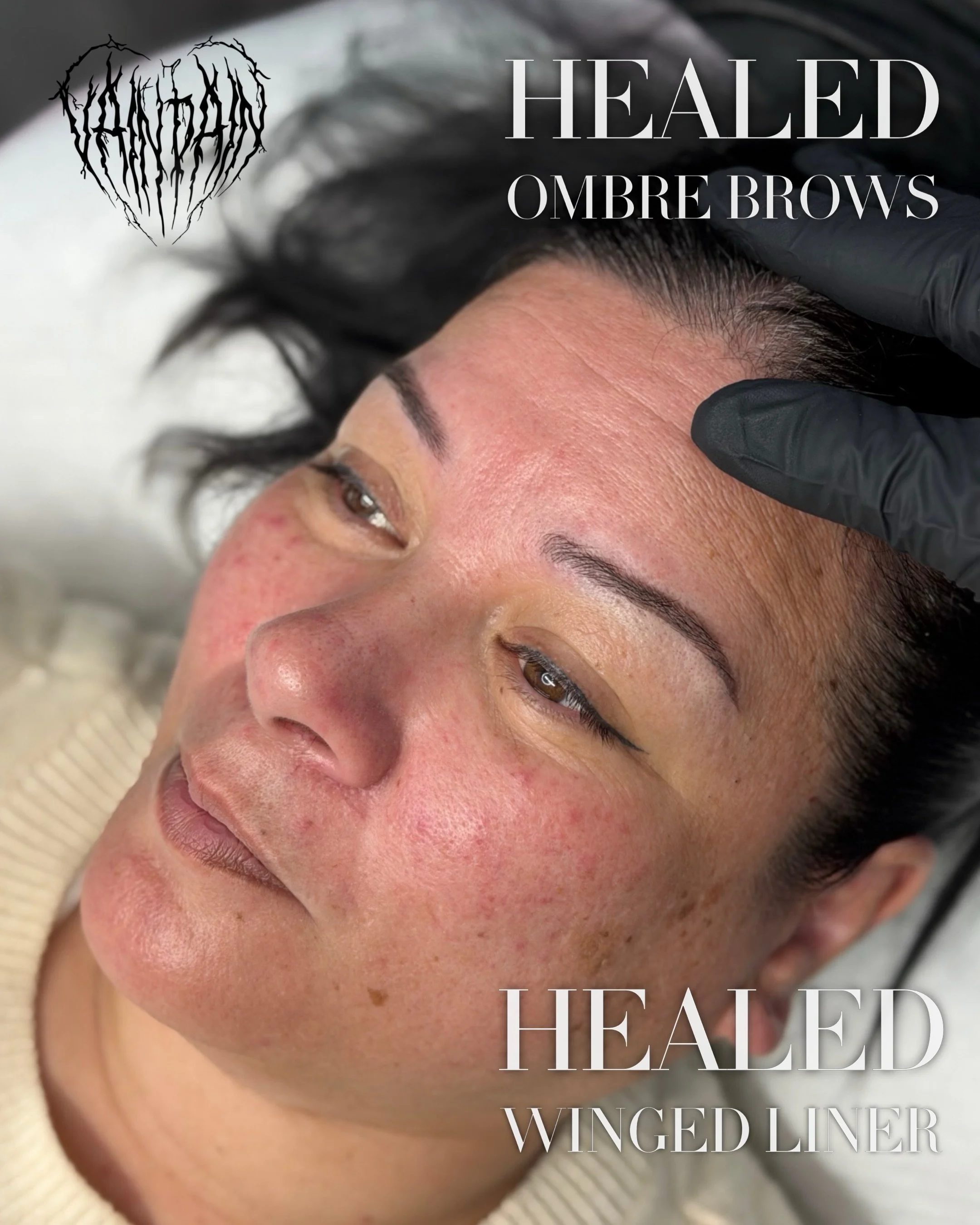 Healed winged liner and healed brows for this diva from earlier this year. Lifted brows and lifted liner because cosmetic tattooing is cheaper than a face lift 🫦

Service: Winged Liner &amp; Ombr&eacute; Brows 
Using: @vaiderzneedles @hanafy.austral