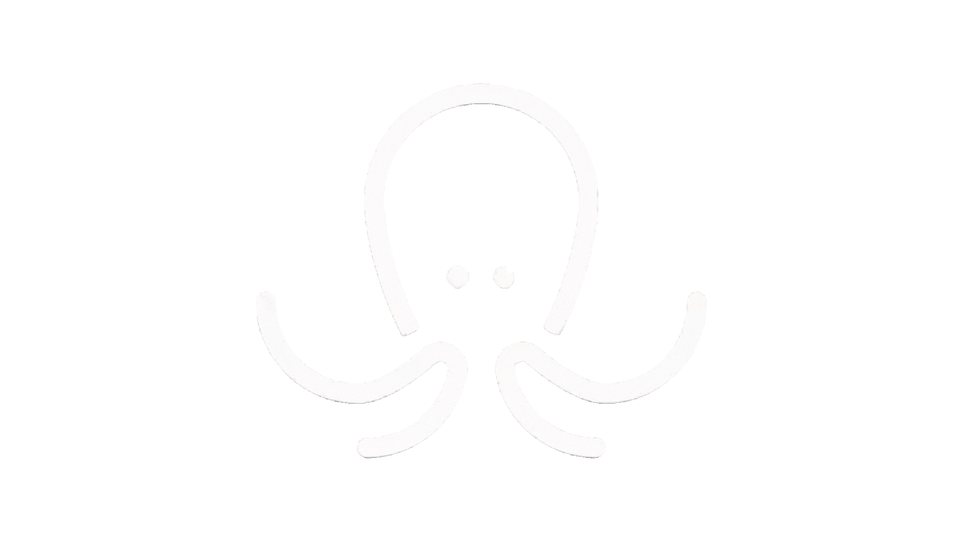Simplified white line drawing of an octopus on a gray background.