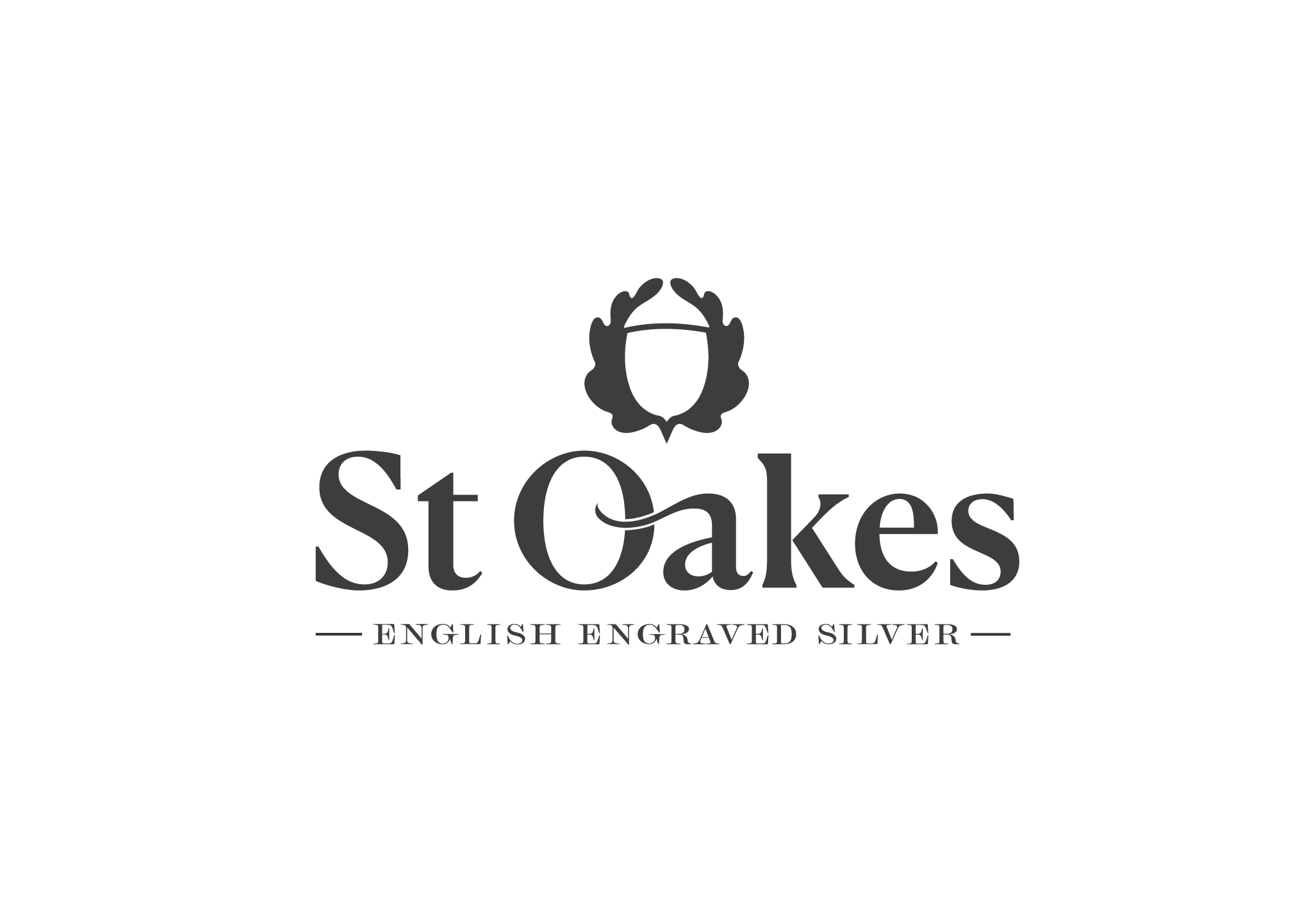 The logo of St Oakes silverware with the tagline English engraved silverware.