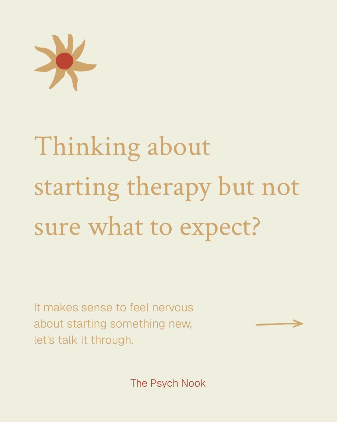 Wondering what to expect during your first therapy session? It makes sense that starting something new might feel overwhelming. Here&rsquo;s a guide of what to expect for your first session at The Psych Nook so there&rsquo;s one less unknown. Save th