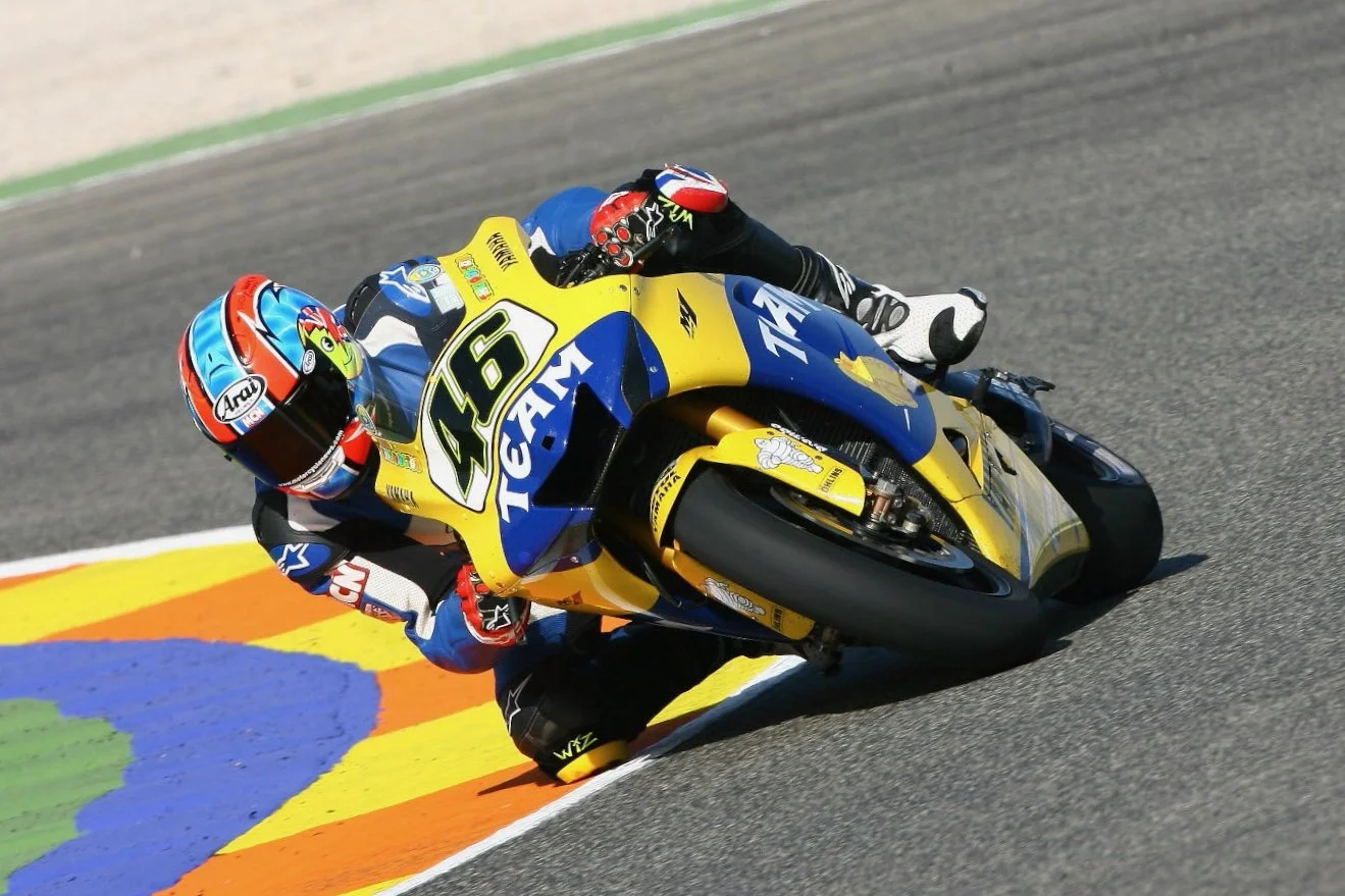 Michael Neeves riding Valentino Rossi's YZR-M1 at Valencia circuit in 2006