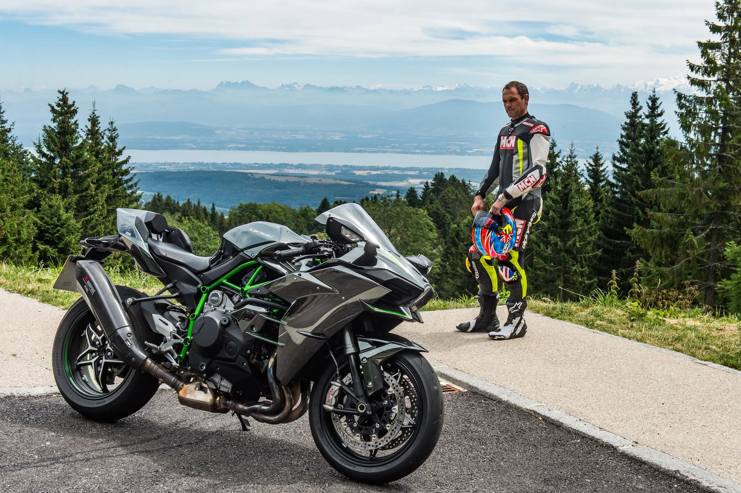 Michael Neeves on the way to Geneva on a Kawasaki H2 for a Motorcycle News road test