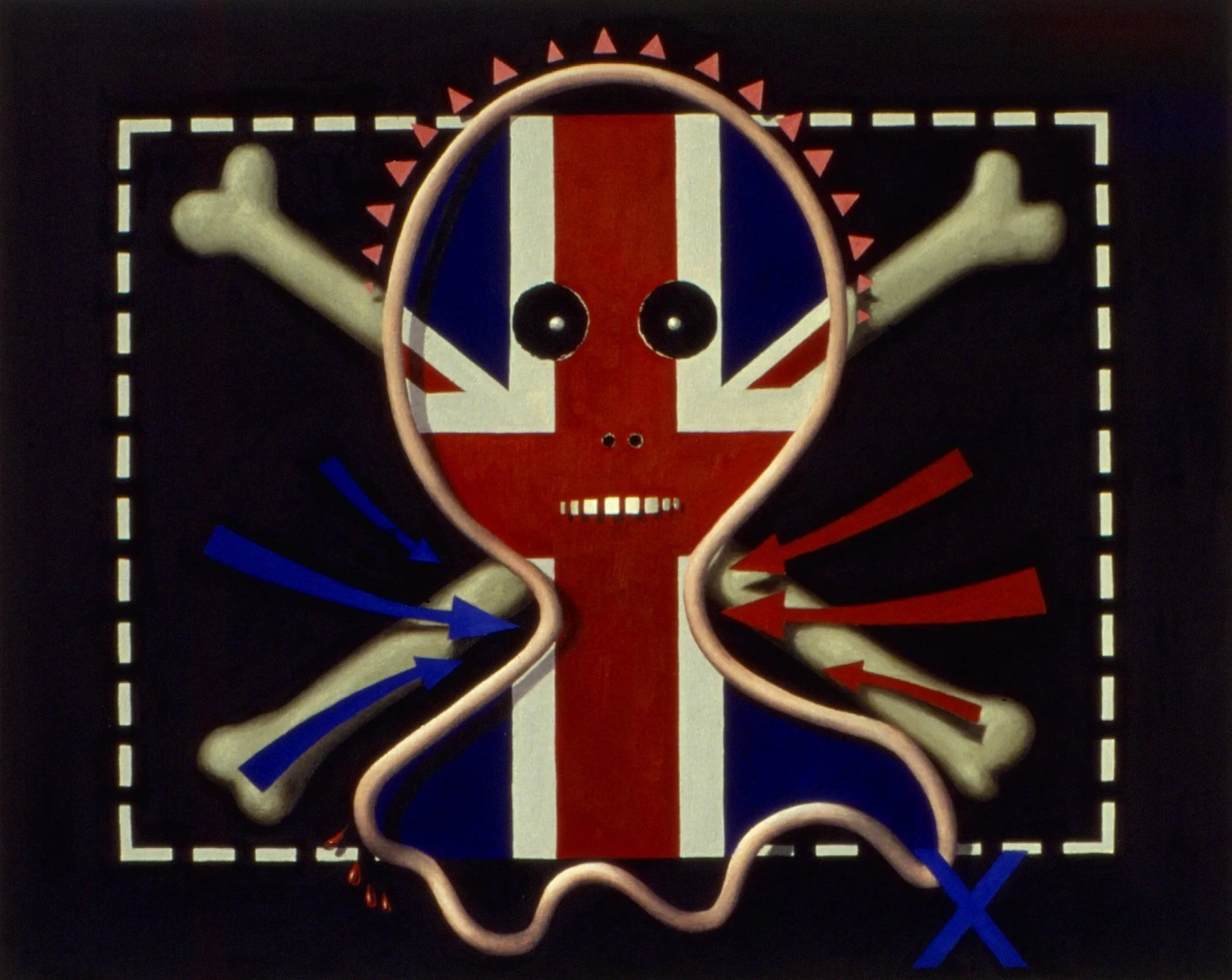 oil painting of a silohette with a union jack flag