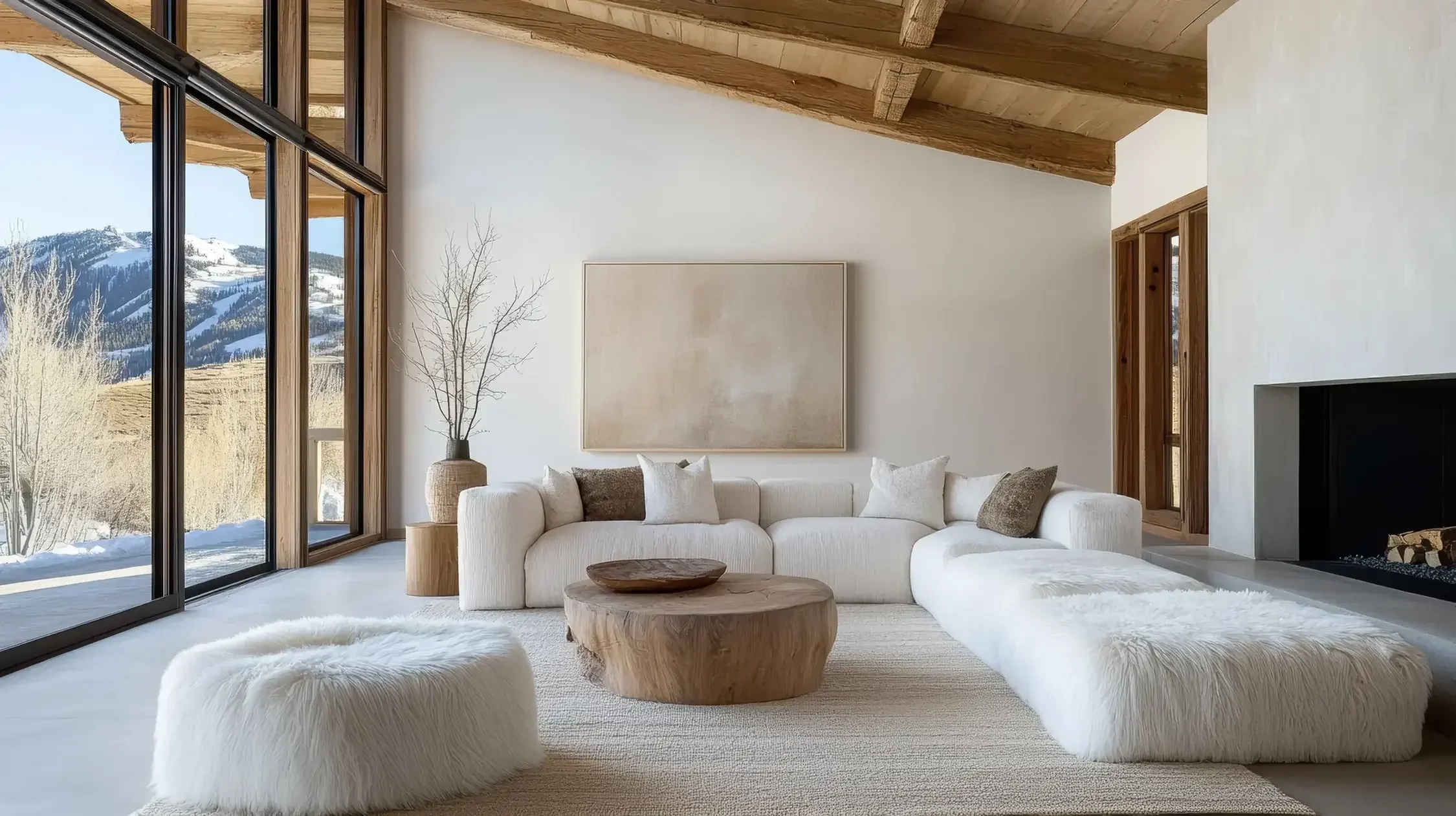 Living room with floor to ceiling windows