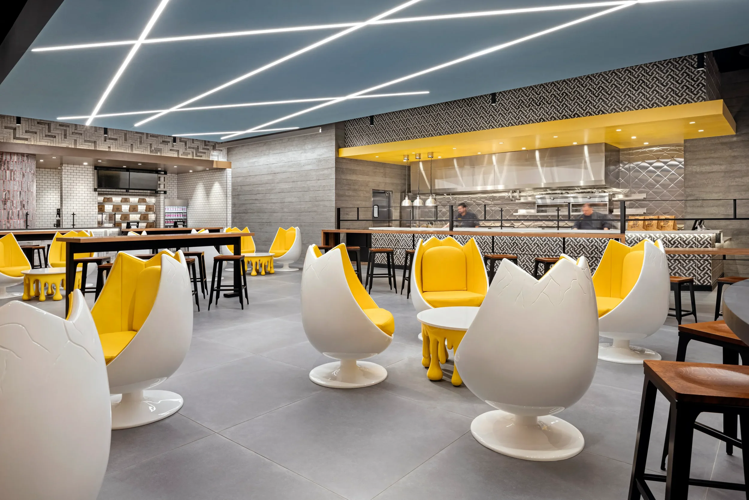 Large dining area with multiple tables