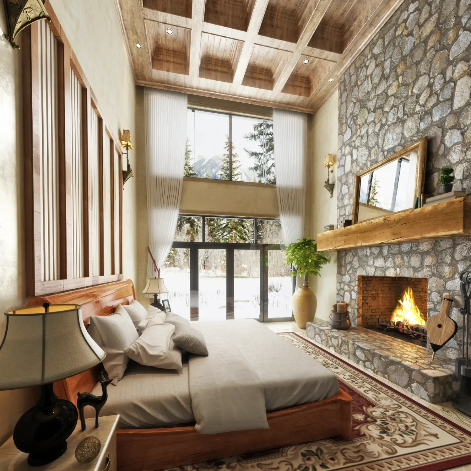 Bedroom with fireplace