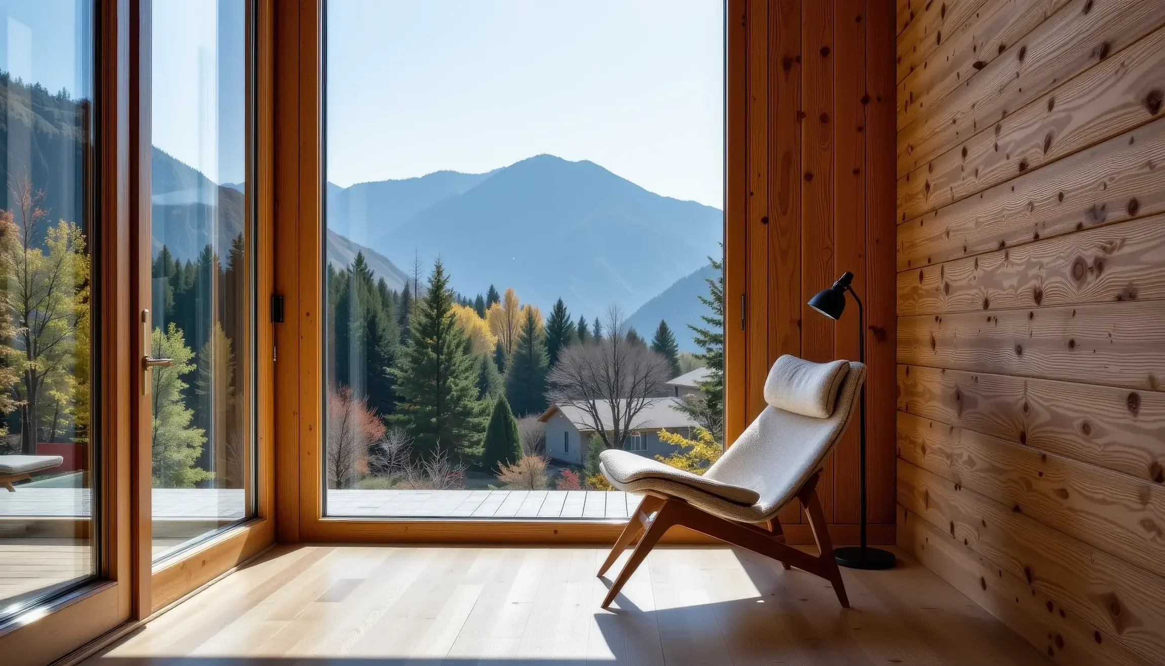 Reading nook with floor to ceiling windows
