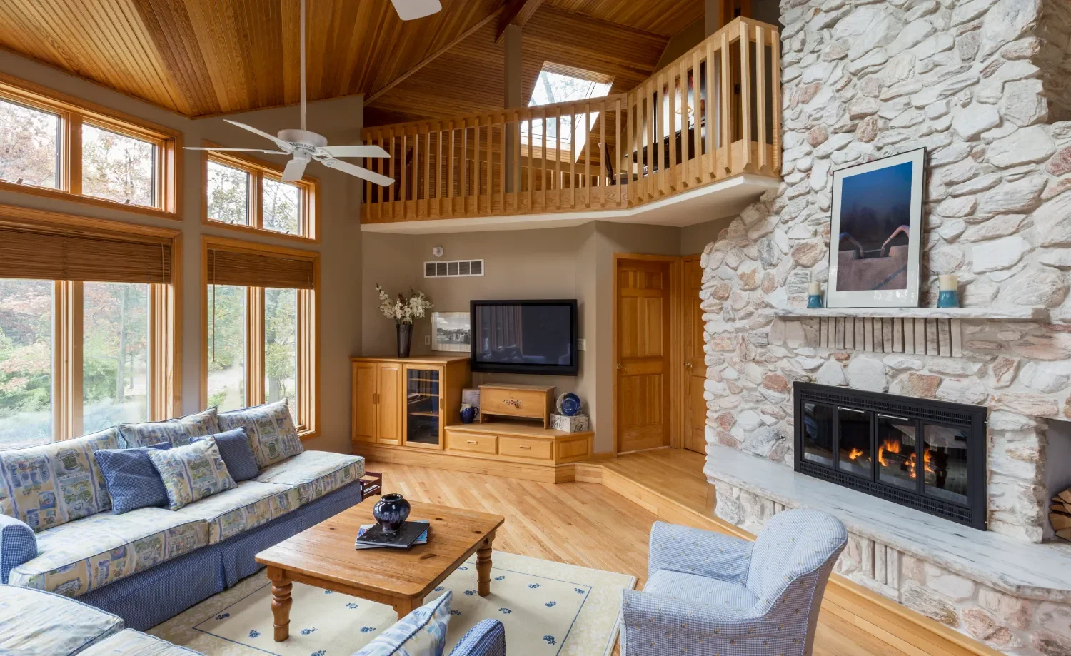 Living room with fireplace