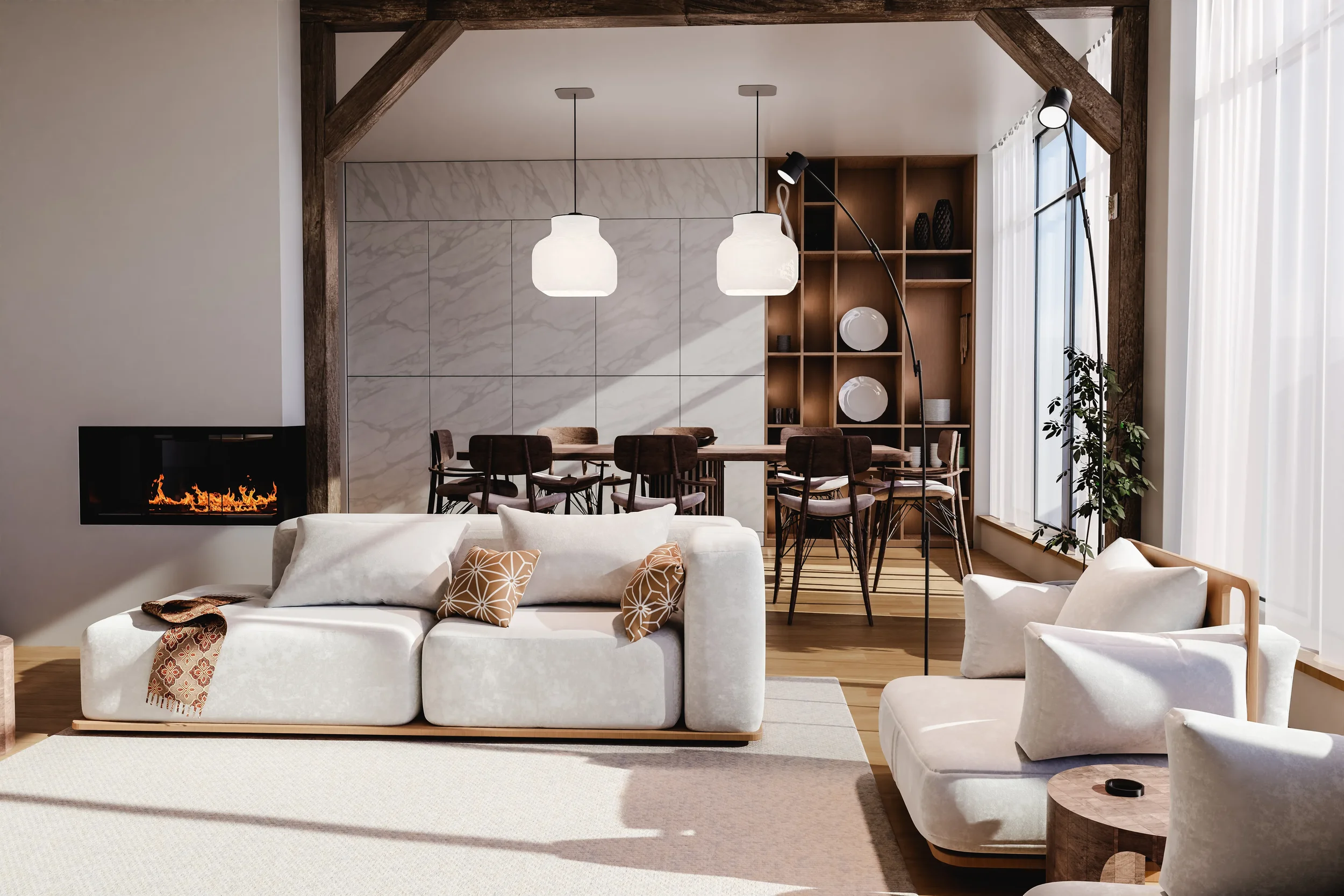Living room and dining area