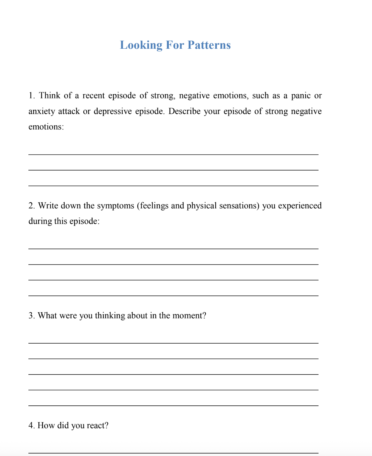 Avoidance Worksheet