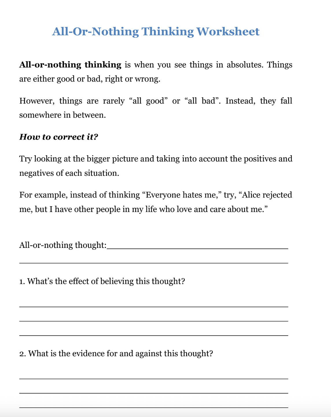 All or Nothing Thinking