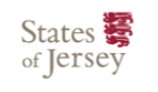 Text that reads 'States of Jersey' with the word 'Jersey' in red and a red lion illustration