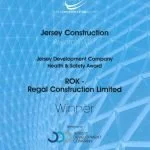 Jersey Construction award certificate with blue background and silver text, recognizing Region ROK as the winner.