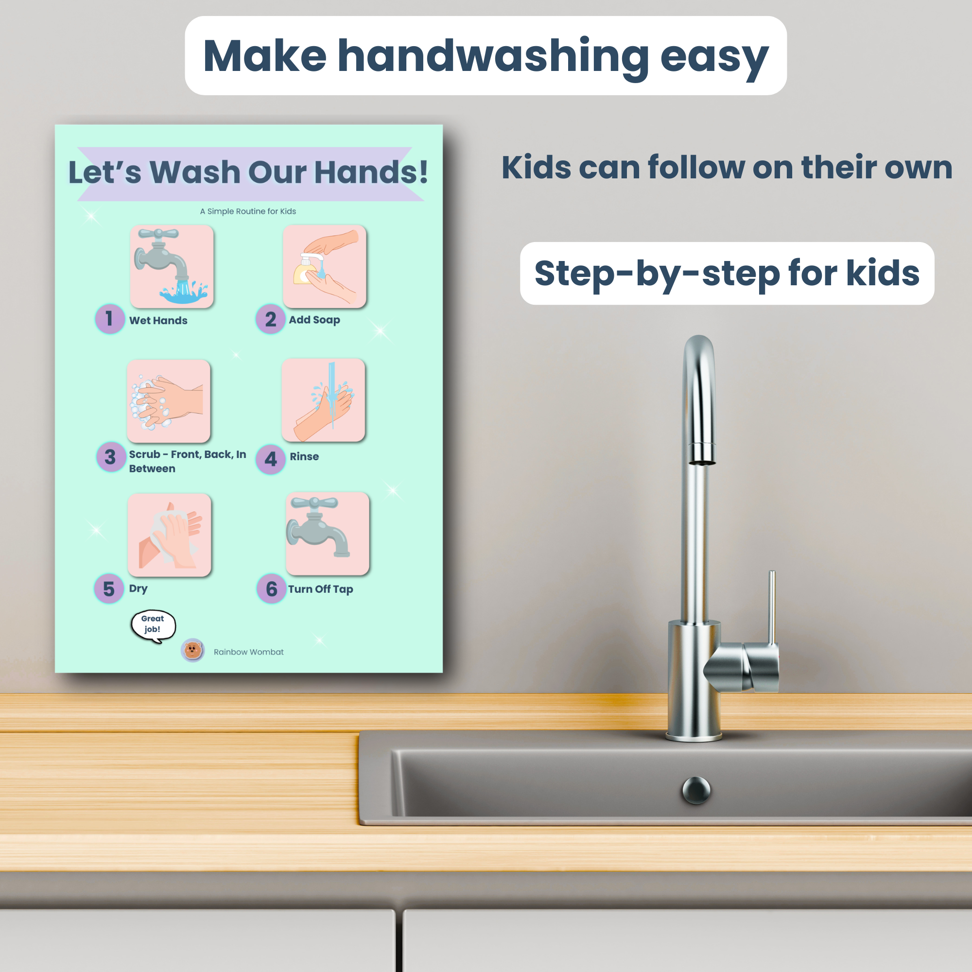 Help Kids Wash Their Hands | Step-by-Step Poster (Printable)