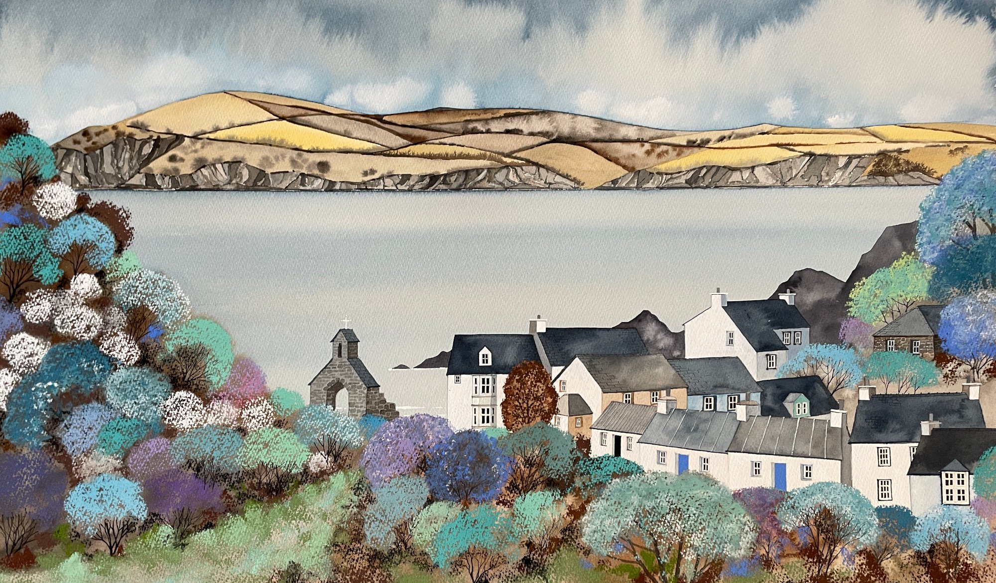 Over Roof Tops Cwm Yr Eglwys, 38" x 26", mixed media, £795.JPG