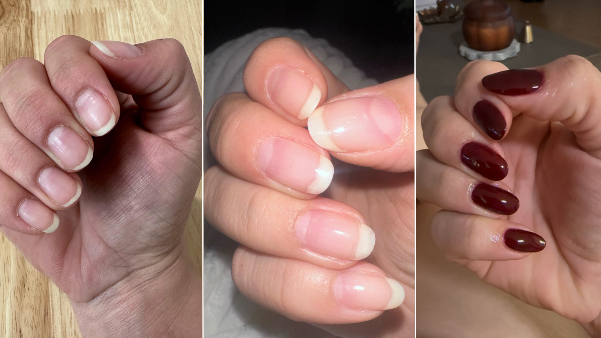 client natural nail transformation from short and weak to strong